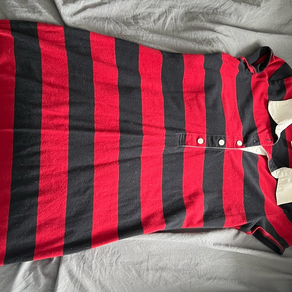 Red and Black Striped Polo Dress